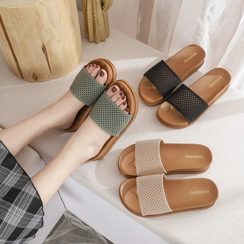 

KX-2128 Fashionable wholesale house wear cute summer sandals 2021 flat heel grid women slippers