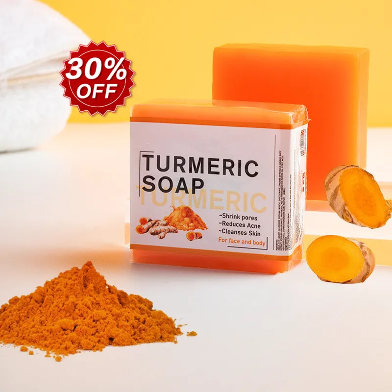 

Organic tumeric bar soap private label deep cleaning anti acne whitening handmade essential oil turmeric bar soap timeric soap