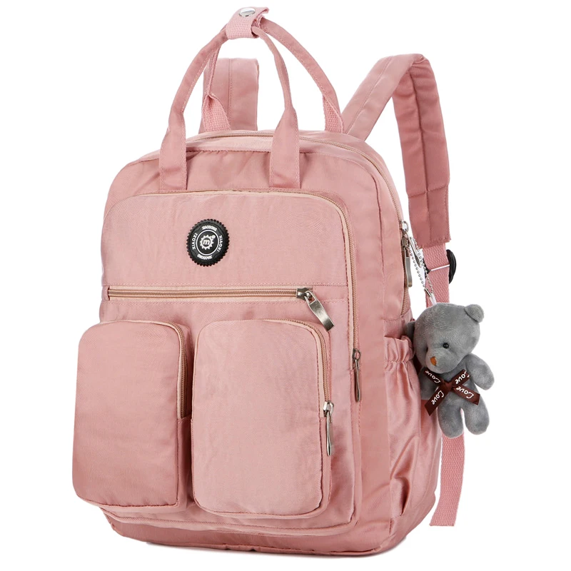 

Fashion Woman Backpack Waterproof Nylon Soft Handle Solid Multi-pocket Travel Zipper School Bags, Black