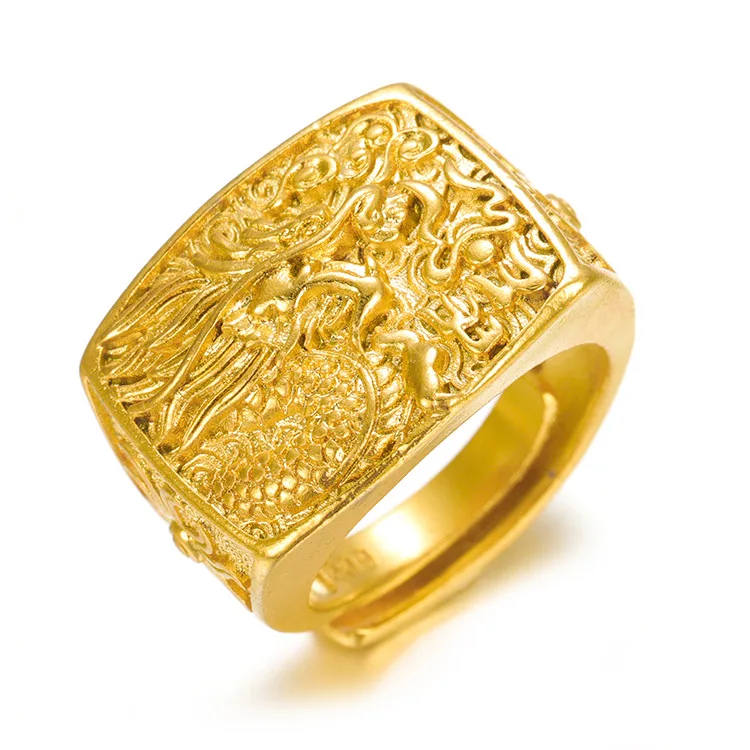 

The New Version Of Thai Gold Smooth Sailing Ring Men's Gold-Plated Tenglong Open Men's Ring
