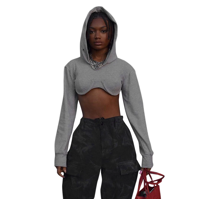 

MS464 womens tank tops yoga fashion half-length long-sleeved sports sweater women with fashion hooded gym clothes sexy crop top, Grey