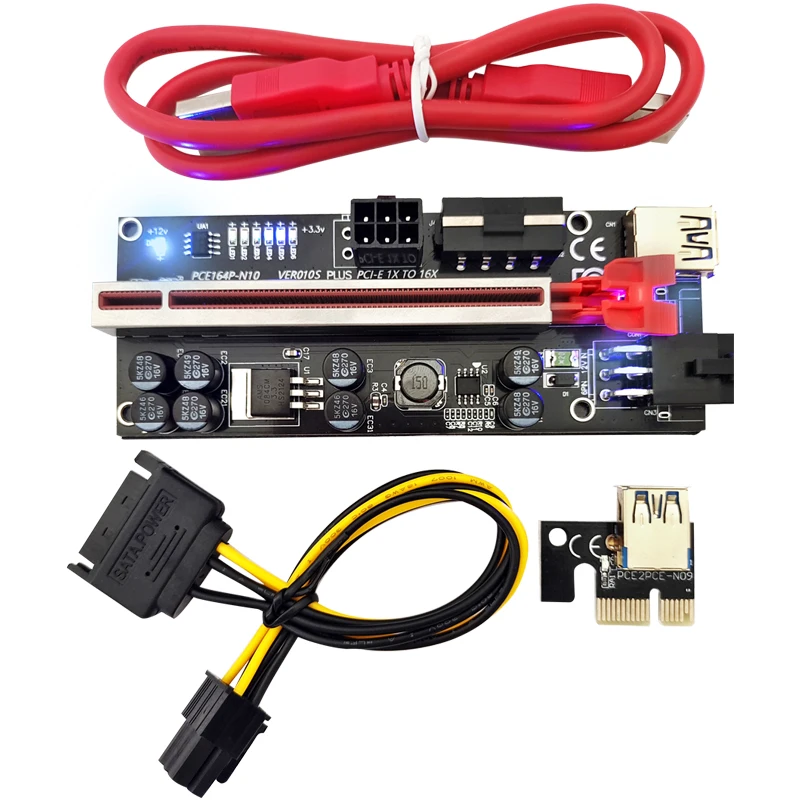 

2022 NEW ARRIVED PCIE Riser VER010s Plus PCI-E Riser VER010S Riser GPU USB3.0 Cable PCI Express X16 15pin to 6pin Power