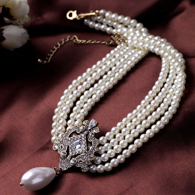 

European and American exquisite jewelry necklace new multilayer versatile pearl necklace wholesale, One color