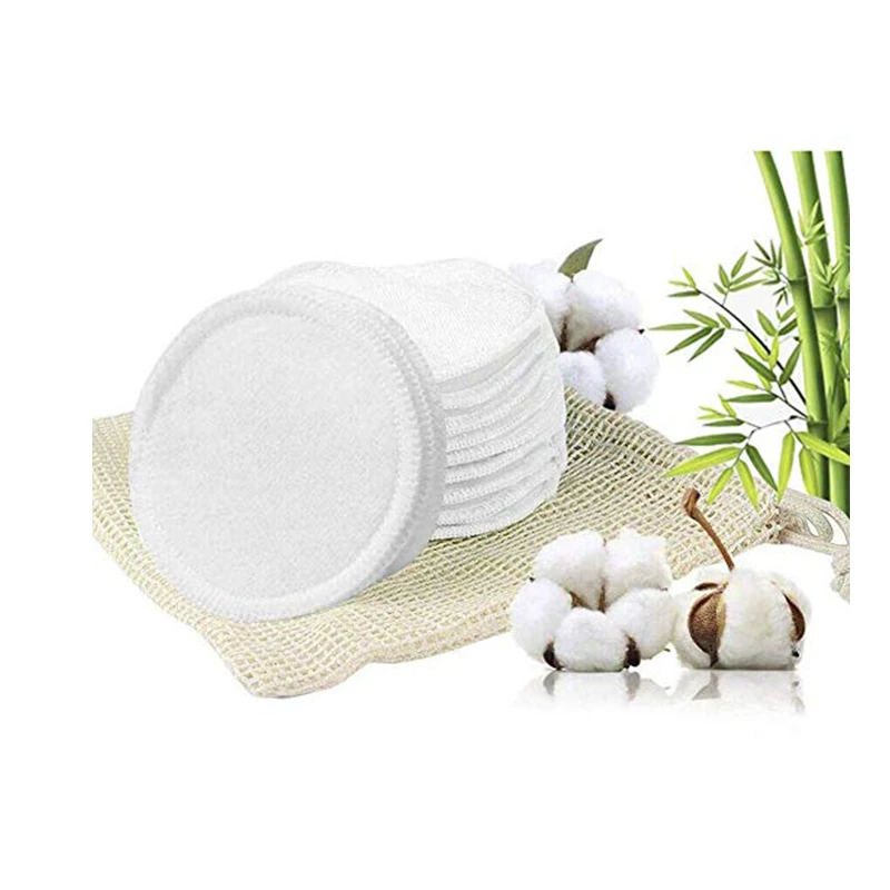 

Best Quality 16 pcs with 1 mesh bag Round Bamboo Cotton Reusable Makeup Remover Pad Washable Facial Cleaning Pads