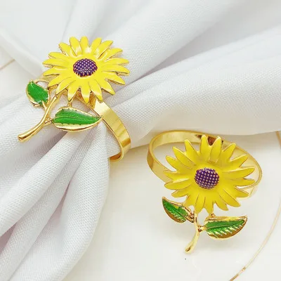 

Jachon Sunflower Napkin Rings Green Leaf Decorative Dinner Napkin Rings for Cloth Napkins, As picture