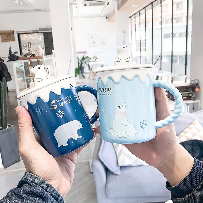 

1 Piece Of Simple Creative Style Cute Cartoon Bear Christmas Ceramic With Cover & Spoon Gift Set Coffee Mug