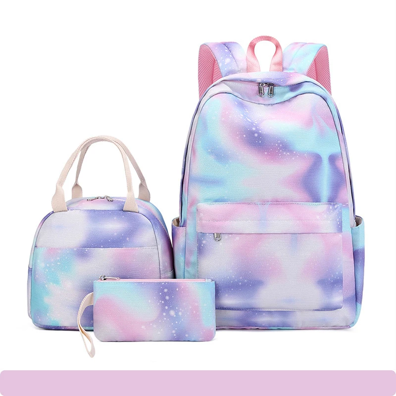 

B916-013 3 Pieces Set Students Bookbags Rainbow Backpack Teenager Bagpack Child Bolsa Escolar Kids School Bags