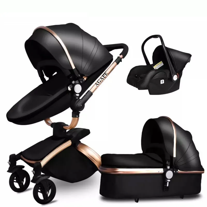 

2022 Agape Amazon Hot Sell New Model 3 in 1 Baby Stroller Leather Baby Carriage, Brown;black;white;pink