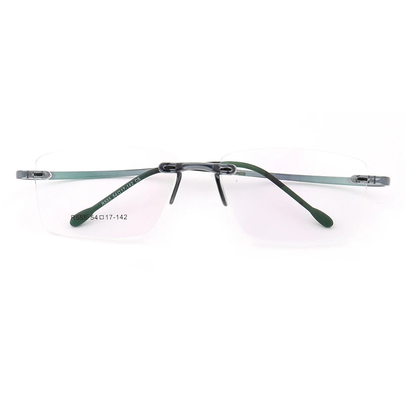 

Wholesale Rectangle Gun Color Rimless Flexible High Quality TR Optical Glasses Frame, Green, transparent, black, coffee, gun
