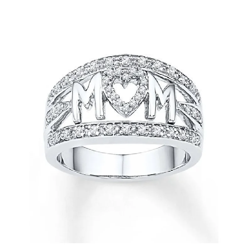 

Wholesale 2021 European And American Mother's Day Gift Mom Plated 18K White Gold Diamond Heart Ring For Women