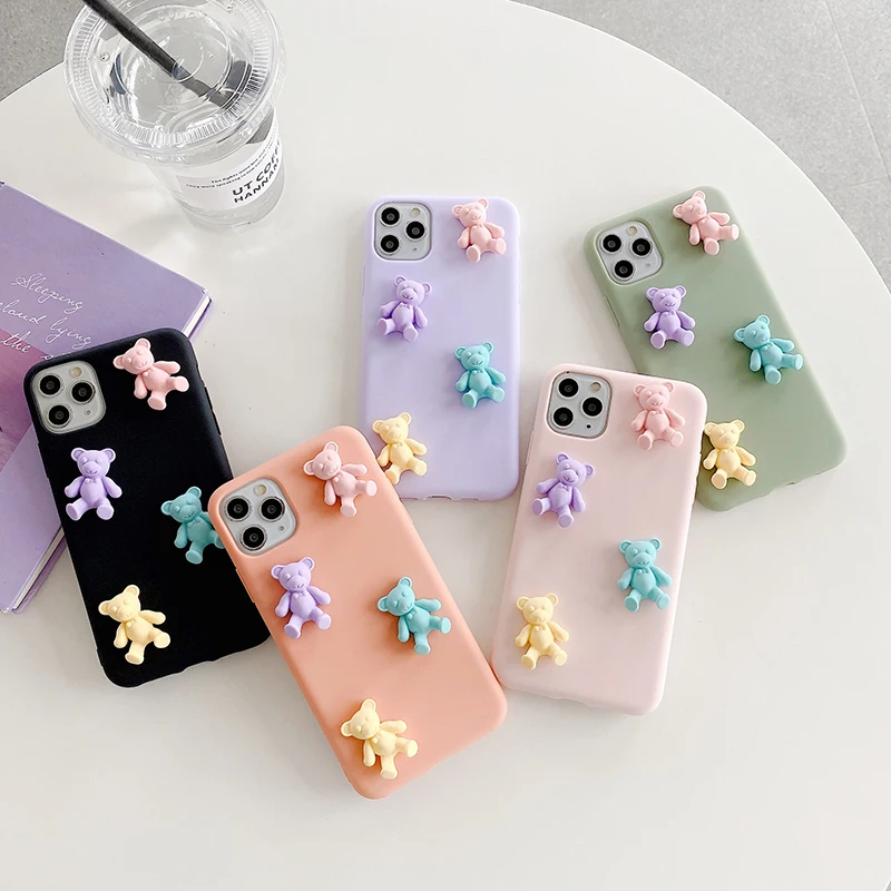 

hot cute 3D Bear pink Soft silicon phone case for apple iphone 6 7 8 Plus X XS XR MAX 11 Pro SE 12 birthday present back cover