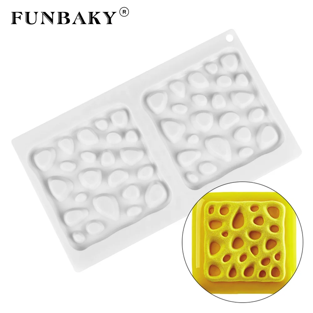 

FUNBAKY Baking tools mousse cake silicone molds square shape pattern embossing cake mold heat resistant baking kits, Customized color