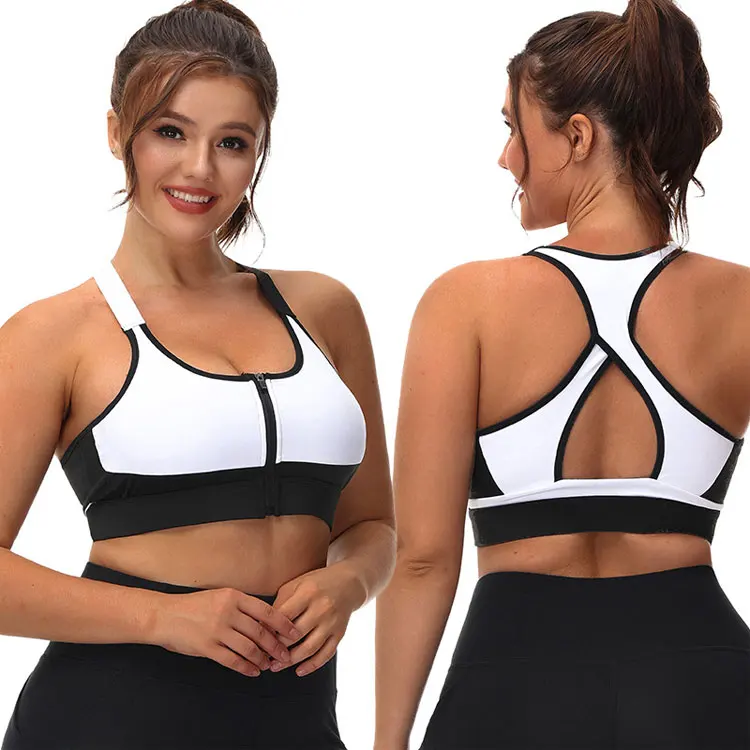 

Front Zipper Cross High Impact Shockproof Fitness Vest Plus Size Sports Bra