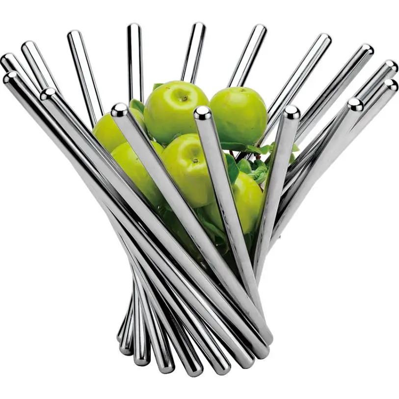

WholeSale Eco-friendly European Style Rotate Stainless Steel Fruit Basket High Quality Foldable Stainless Steel Fruit Basket, Silver