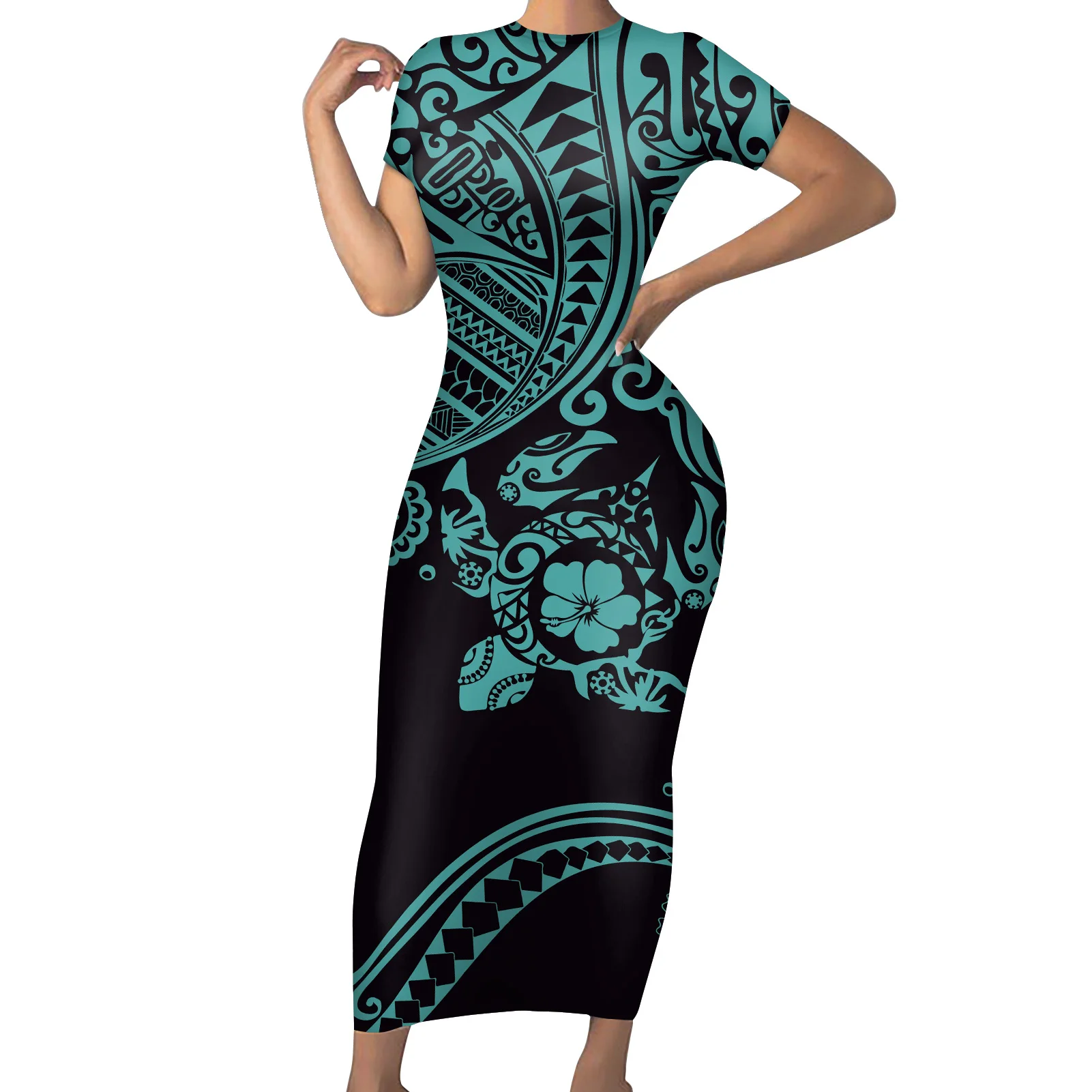 

Samoa Polynesian Custom Personalised Turtle Pattern Short Sleeve O-neck Bodycon Midi Dress Woman Dresses New Arrivals 2020, Customized color