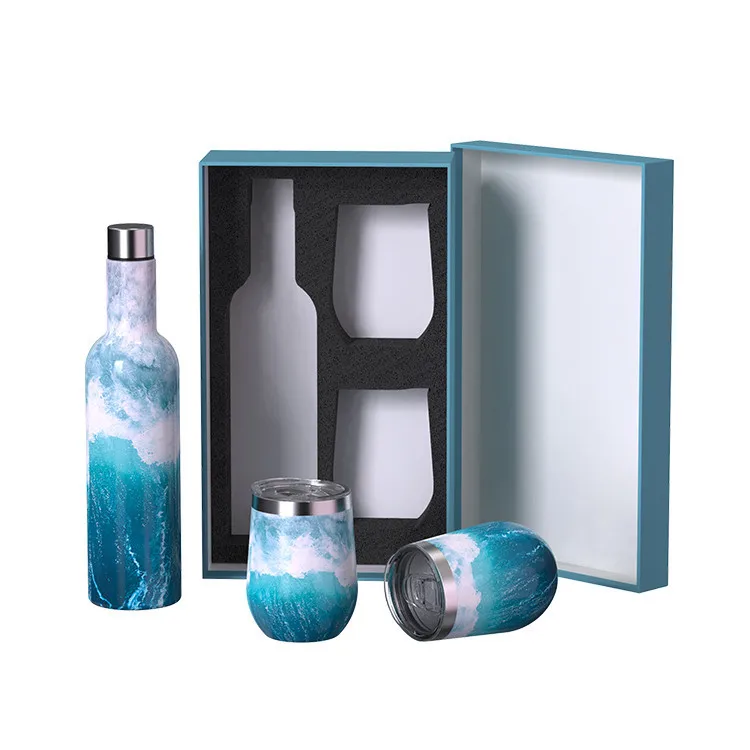 

750ml Wine Bottle With 12oz Stainless Steel Wine Glasses Set, Customize color