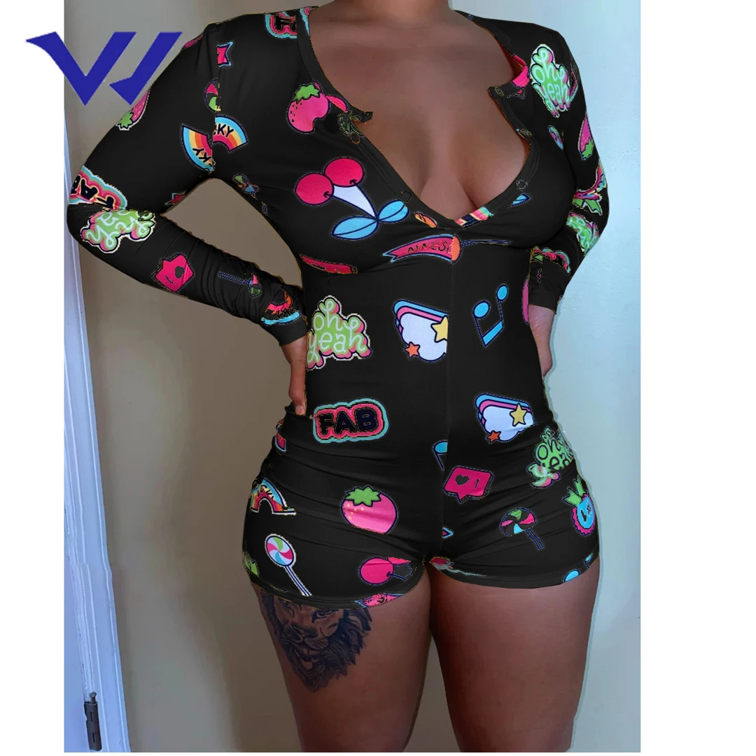 

Wholesale Female One Piece Deep V Neck Long Sleeve Sleepwear Jumpsuits Women Onies Pajama Set Homewear