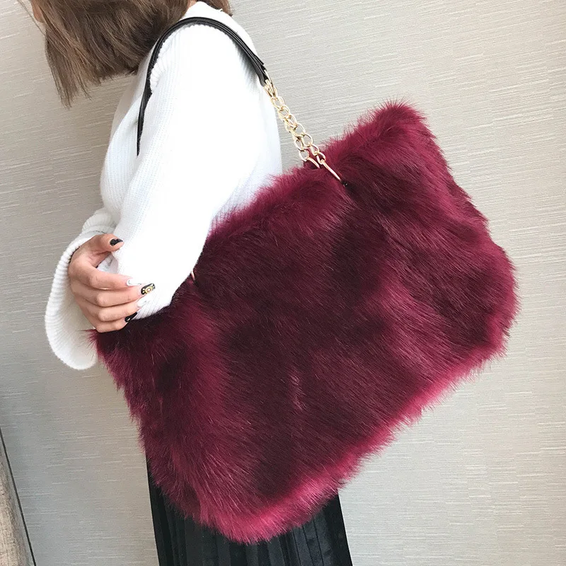 

Fur Plush Fluffy Fuzzy Big Large Size Ladies women Tote Bag Handbag