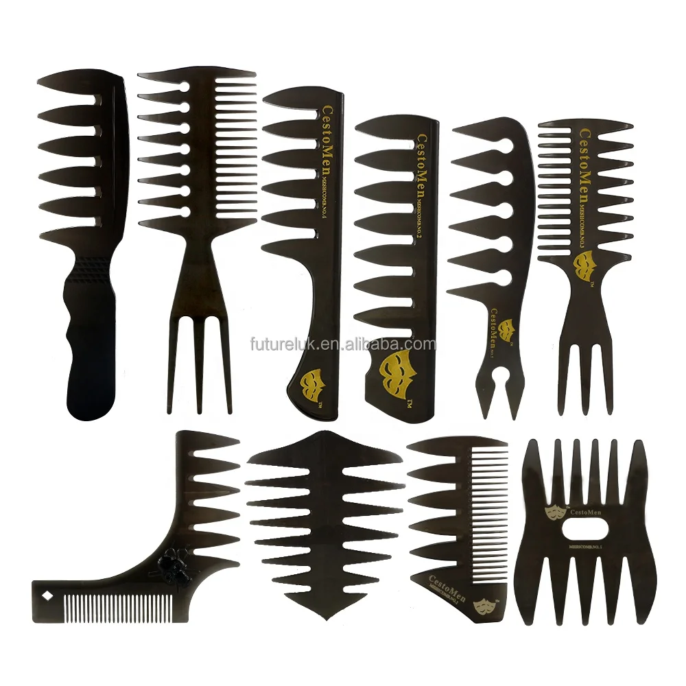 

Barber Comb 10PCS Professional Black Salon Men Hair Styling Double-Sided Oil Head Comb Wide Tooth Comb Shape Brush Barber Tool
