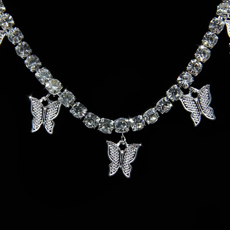 

2020 New Design Bohemian Diamond Jewelry Shiny Cherry Butterfly Pendant Zircon Chain Necklace, As the picture