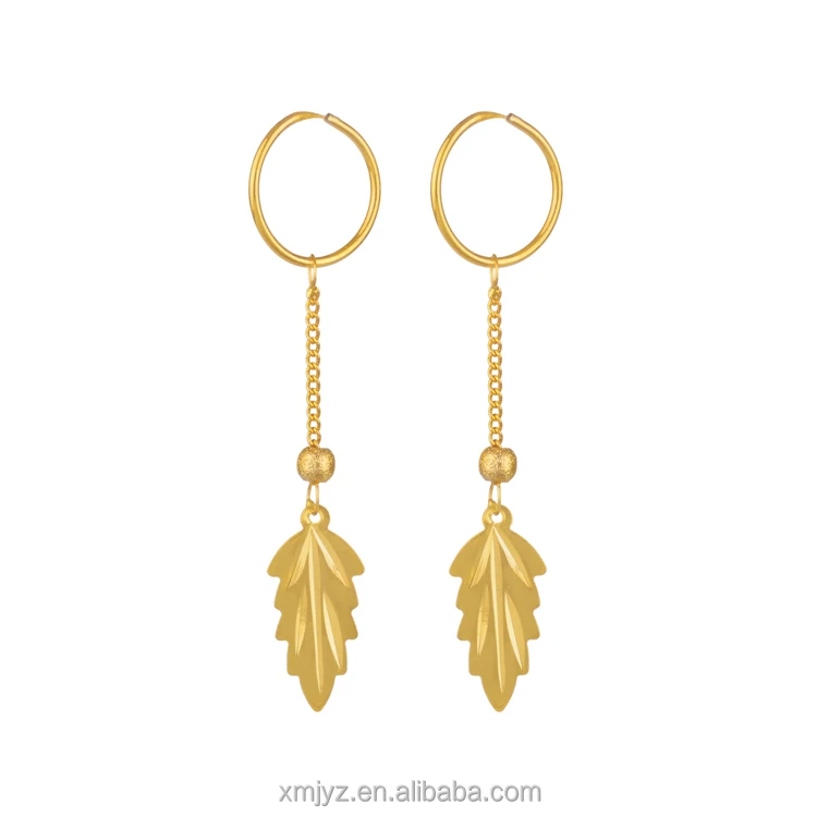 

Brass Gold-Plated 18K Single Bead Leaf Earrings