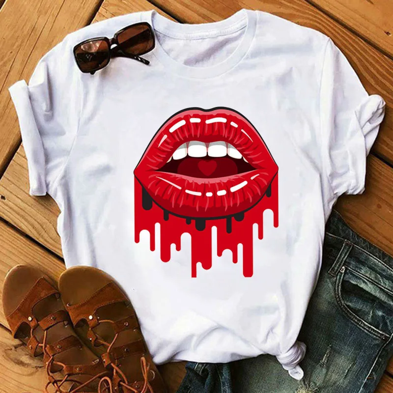 

Summer Tee Shirts Female T-shirt Koszulki Damskie Harajuku Tshirt Lip Lipstick Tops Tee Women's Summer T Shirt Shirt Feminina