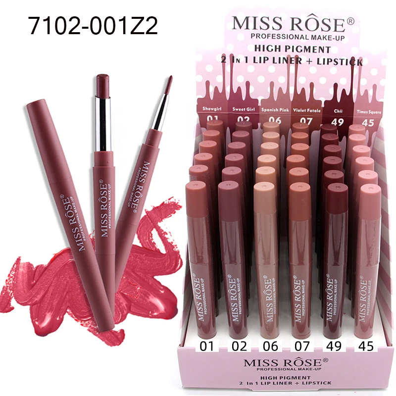 

MISS ROSE 36 pieces per box Matte Organic 2 in 1 Lip Liner Cosmetic Lipstick