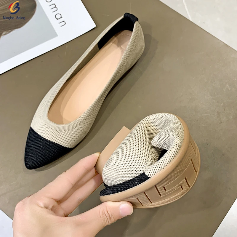 

Latest design casual ladies pump flat shoes pointy fly knit shoes flats women low heel comfortable flat shoes