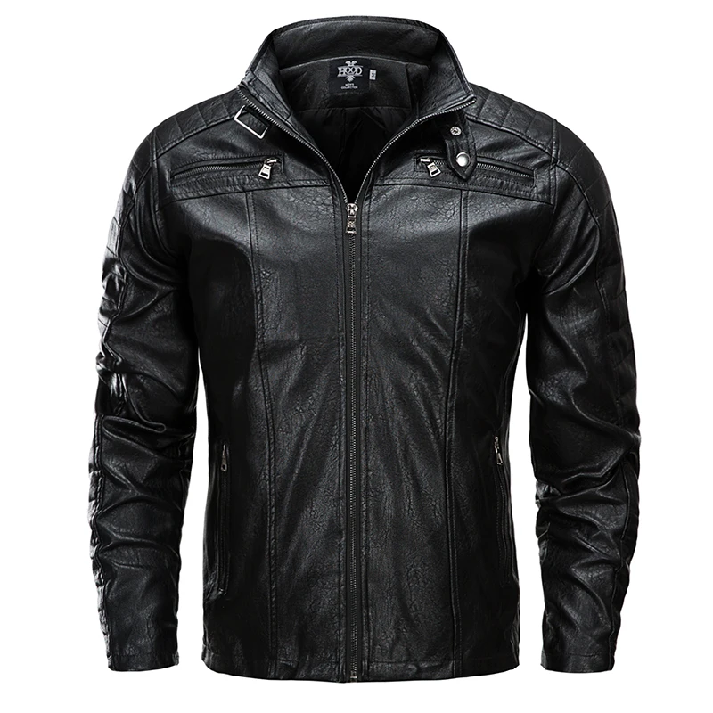 

Plus Size Boys Mens Leather Jacket Stand Collar Classic Leather Bomber Jacket Black Brown Colour