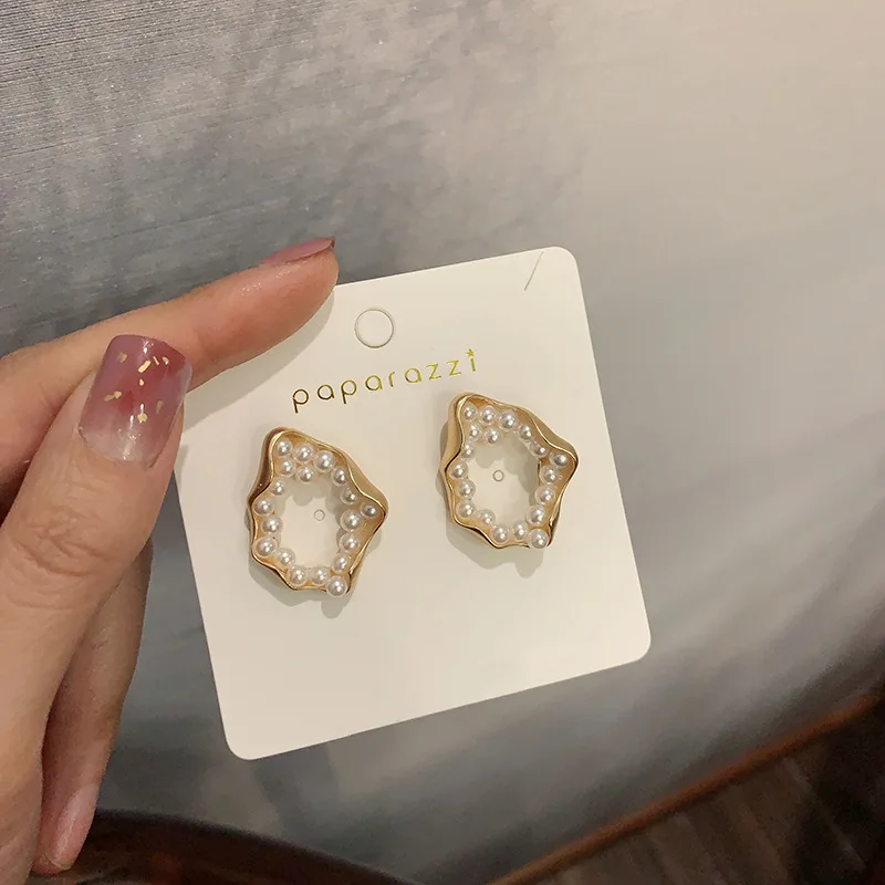 

new statement geometric pearl stud irregular earrings