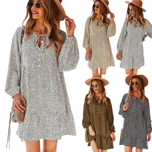 

Women Autumn Long Sleeve Shirt Dress 2021 Winter Casual Ruffles Loose Mini Dress Ladies A Line Office Vestidos