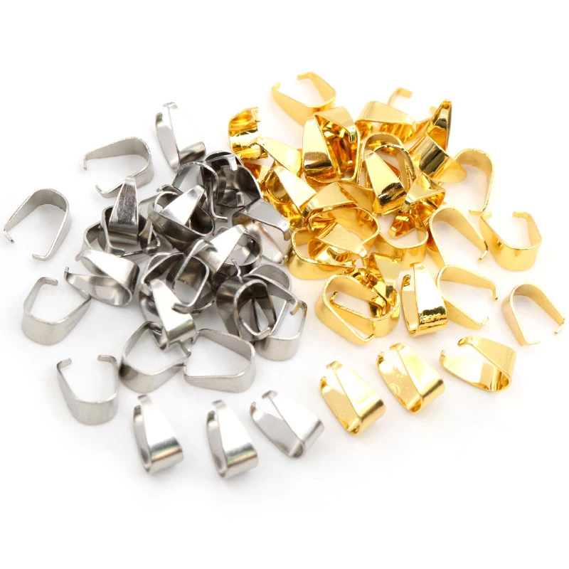 

100pcs Stainless Steel Gold Plated Pendant Pinch Bail Clasps Necklace Hooks Clips Connector For Jewelry Making Findings