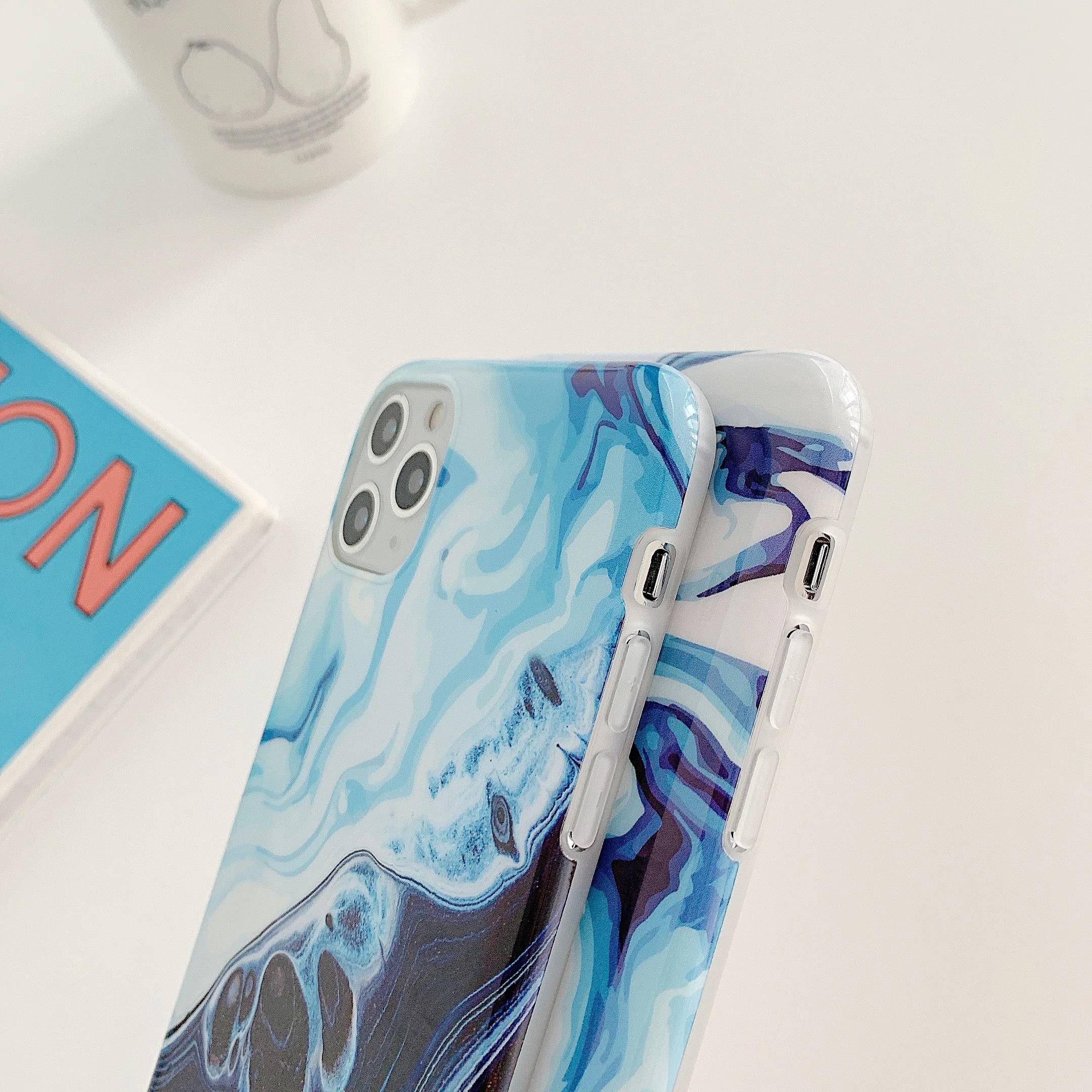 

Electroplated Geometric Marble Texture Phone Case For iPhone 11 12 Pro 8 7 6 6s Plus X XR XS Max SE 2020 Soft IMD Back Cover