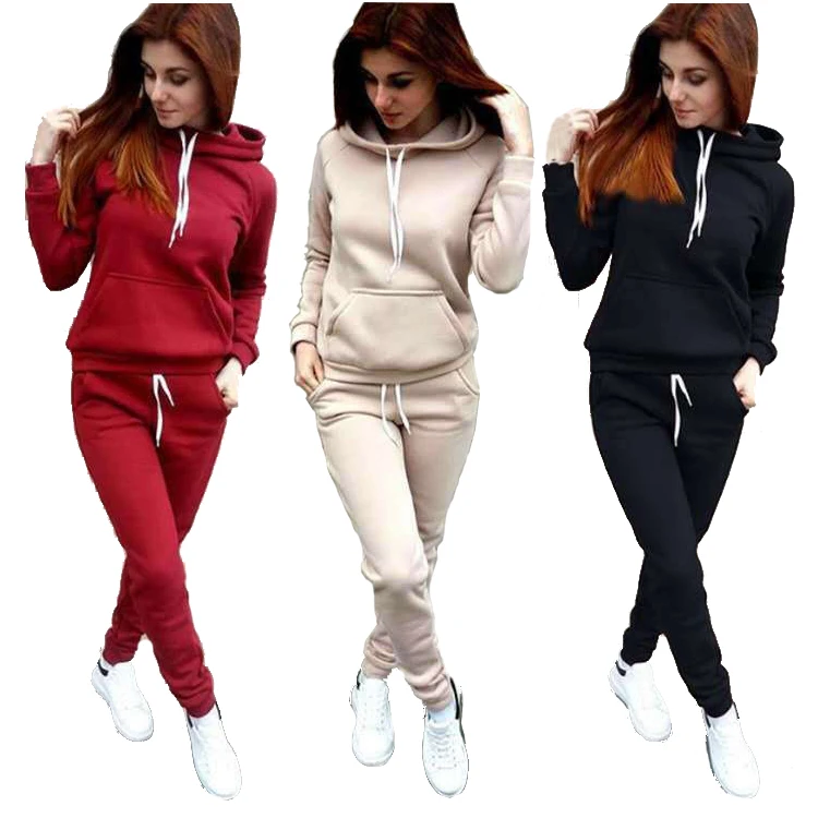 

Hot sale women 2 piece tracksuit set Casual Hoodies Sports Joggers fleece women sweatsuit set, Pink, grey, black, red, ivory