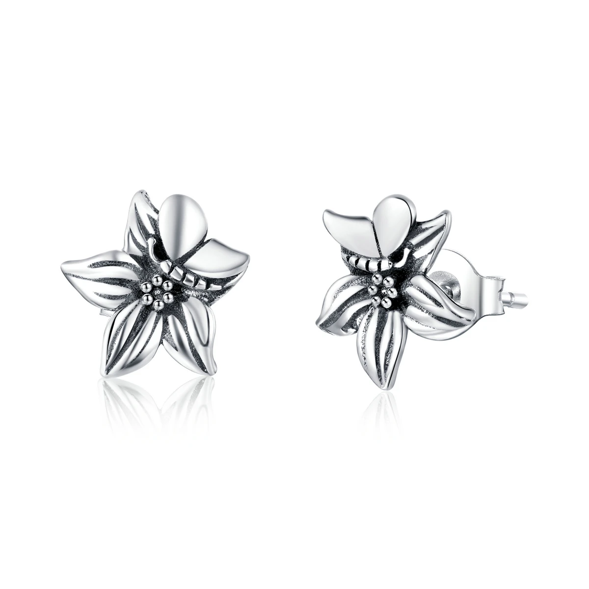 

925 Sterling Silver Retro Flower Stud Earrings