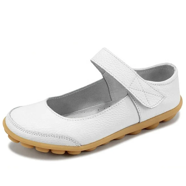 

Big size cheap factory price genuine leather upper TPR outsole wholesale white nurse shoes for female