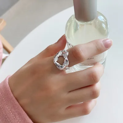 

Chic Style Silver Color Geometric Circle Open Rings S925 Irregular Hollow Circle Rings for Women