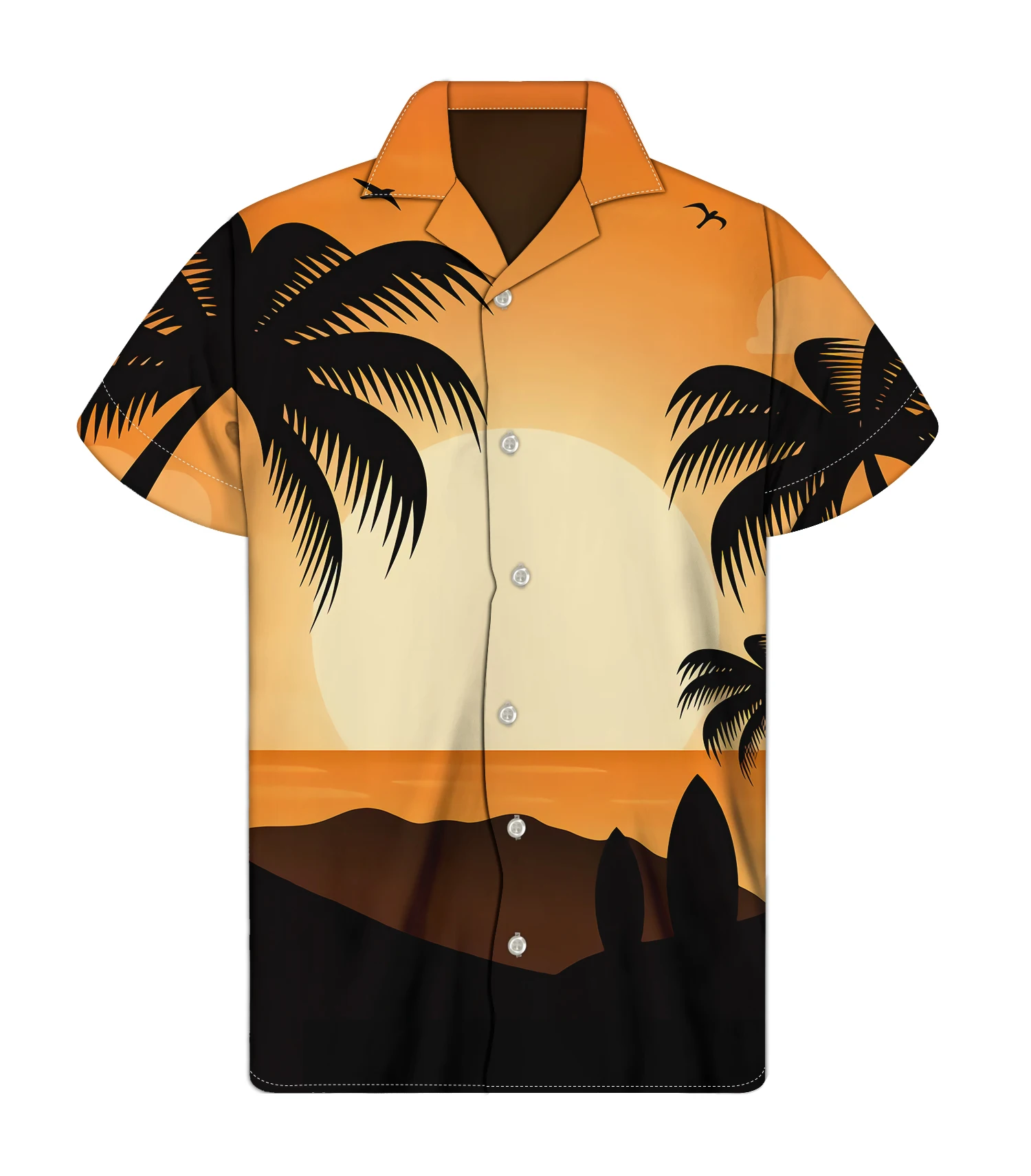

New Custom Island Style Design Hawaiian Shirt Coconut Tree Printed Beach Tops Cuban Collar Shirts Button Down Short Sleeve Shirt, Customized colors