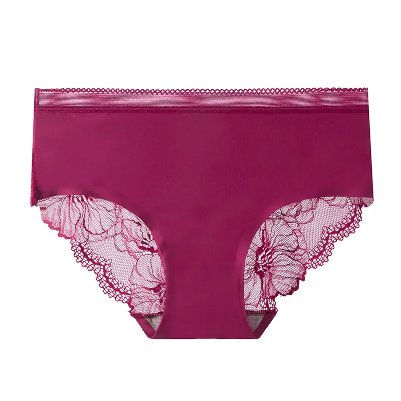 

women's mid waist breathable sexy hollow cotton antibacterial crotch triangle underwear ice silk seamless lace underwear