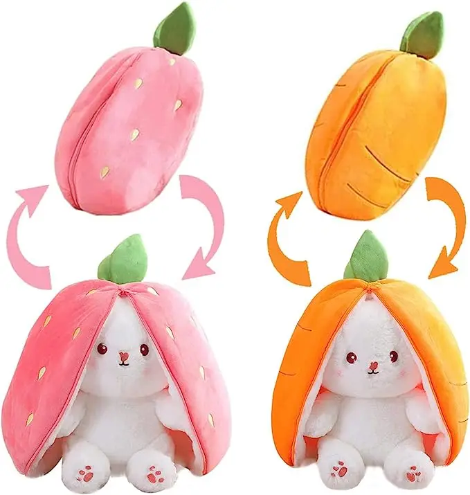 

Easter Bunny Stuffed Animal Reversible Bunny Carrot Strawberry Pillow Cute Squishy Rabbit Sofa Pillow Decoration Doll