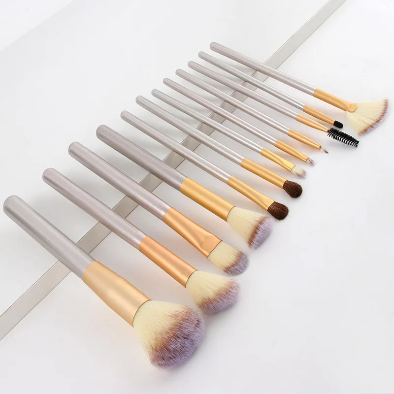 

Hot Selling Makeup Tools Wooden Handle Customize Laser Packaging Essential Beautiful Makeup Brushes Set, Gray