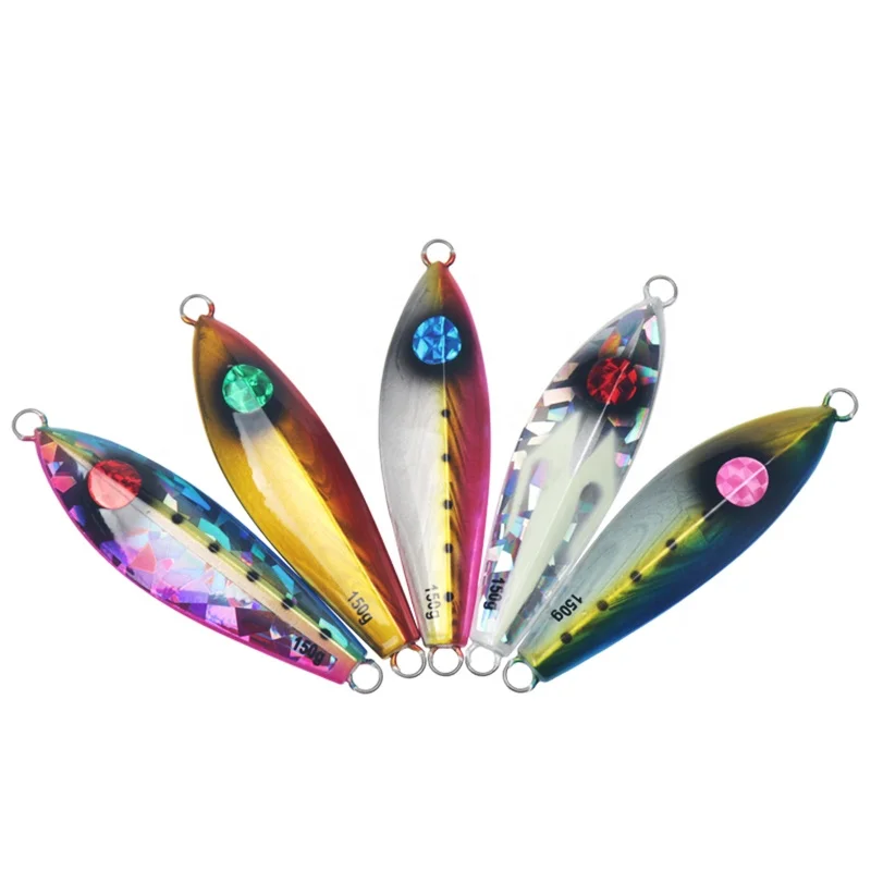 

3D Eyes Paillette Artificial Fishing sea metal Hard Baits spoon jig 200g vertical jigging lure, 5 colors