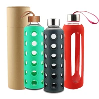 

750ml 550ml BPA Free Borosilicate Glass Water Bottle With Custom Logo, Sports Drinking Bottle Glass With Bamboo Lid Wholesale