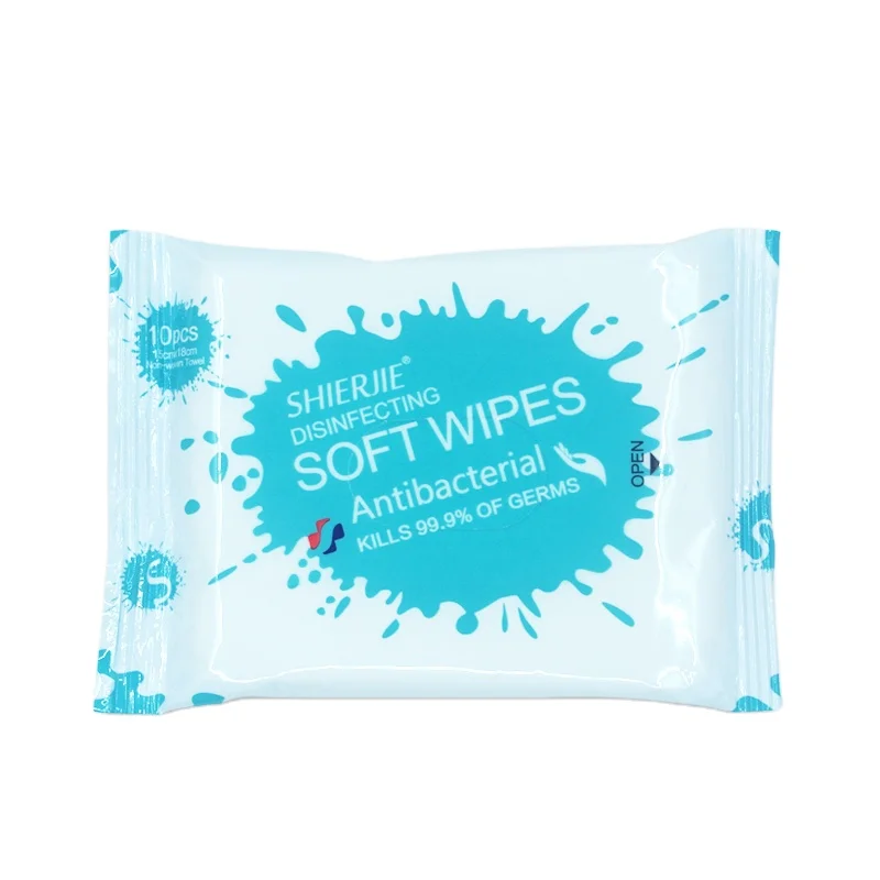 

Free Sample Custom Logo 10Pcs Travel Size Anti-Bacterial Antimicrobial Wet Wipes