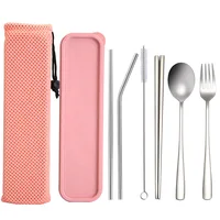 

Korean Style Reusable Stainless Steel 304 Fork Spoon Chopsticks Cutlery Straw Set