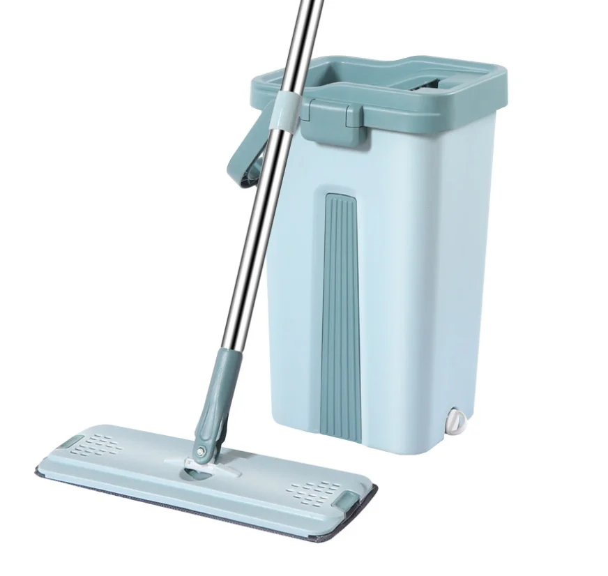 

Hot Sale Self-washed Squeeze Free Wash Flat Magic Mop 360 Degree Wet and Dry Floor Flat Mop With Plastic Single Bucket