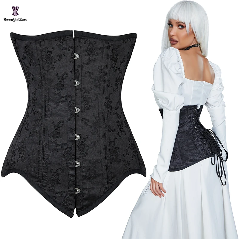 

38.5Cm Height Gothic Gorset 10 Fish Boned Jacquard Brocaded Underbust Corset Long Torso Body Shaper For Weight Loss