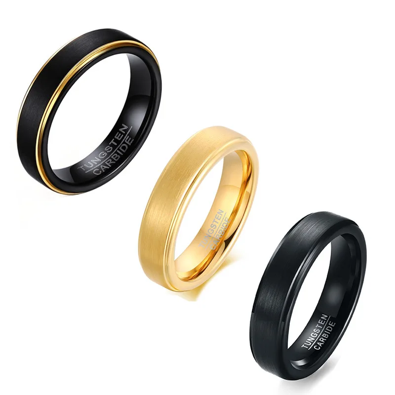 

Vintage Mens 5mm Width Ring Black Gold Two Tone Plated Brushed Effect Tungsten Ring for Men Gifts