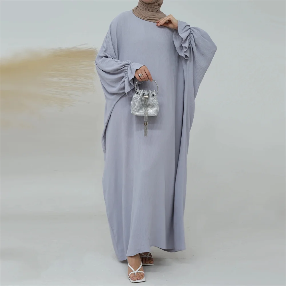 Modest Butterfly Jazz Crepe Abaya EID Ramadan Dubai Islamic Clothing Prayer Dress Abaya With Ruffle Sleeve