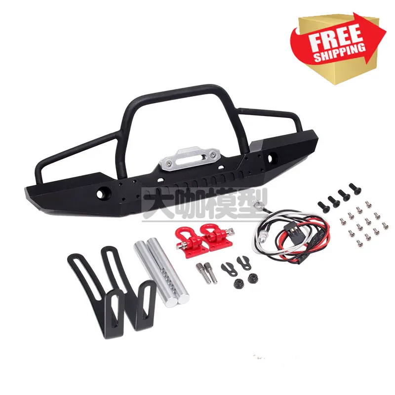 

RC Parts 1/10 crawler metal front bumper with LED hook for TRAXXAS TRX-4 Axial SCX10 90046 option upgrade